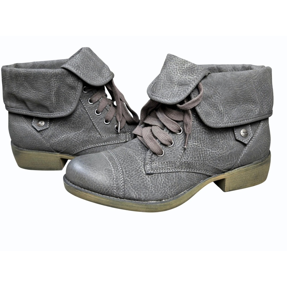 Women's Rocket Dog Size 8 Taylor Brave Grey Fold Over Cuff Lace Up Ankle Boots